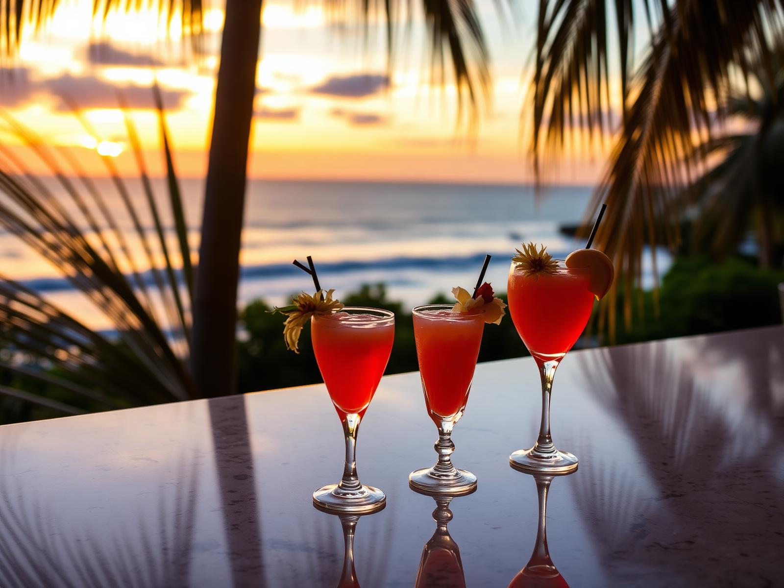Tropical cocktails at a Costa Rica resort at sunset